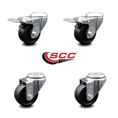 Service Caster 3.5 Inch Soft Rubber Swivel Bolt Hole Caster Set with 2 Total Lock Brake SCC SCC-BHTTL20S3514-SRS-2-S-2